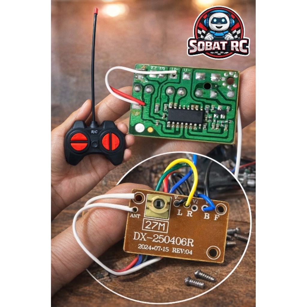 Set Remote RC 27MHz + Receiver PCB| Kontrol Mobil RC Lengkap Siap Pakai