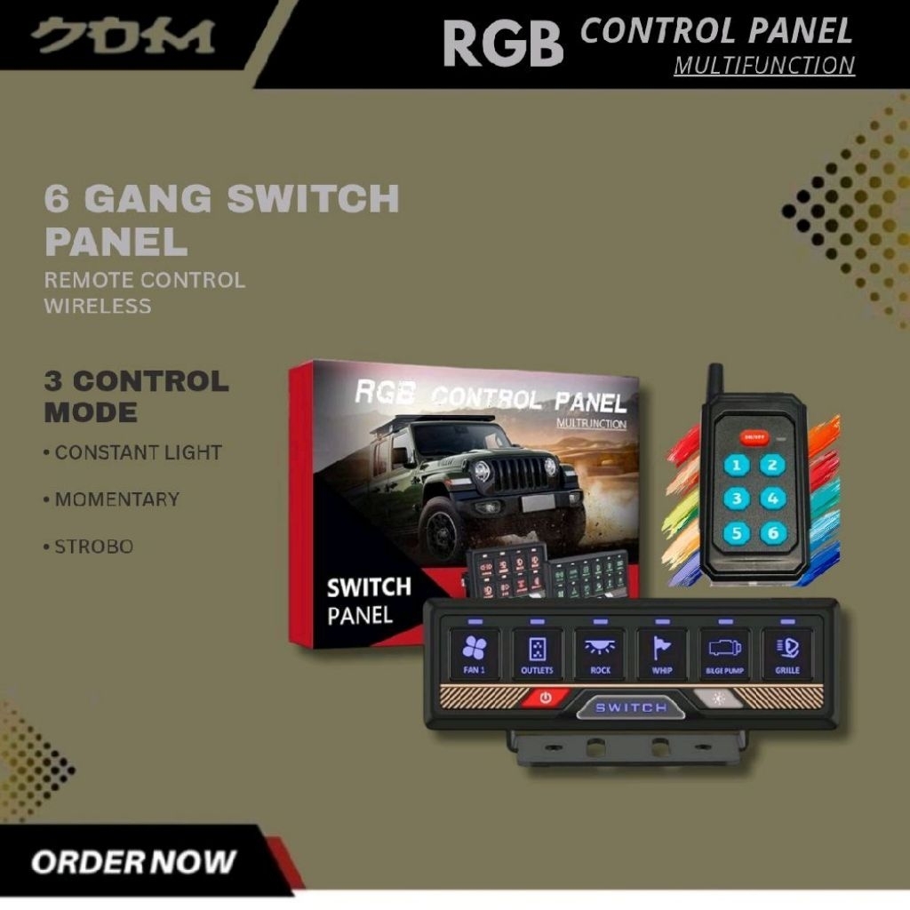 Switch Panel 6 Gang RGB Remote Control Wireless Multifungsi | Switch Saklar Panel 6 Gang RGB JEEP OF