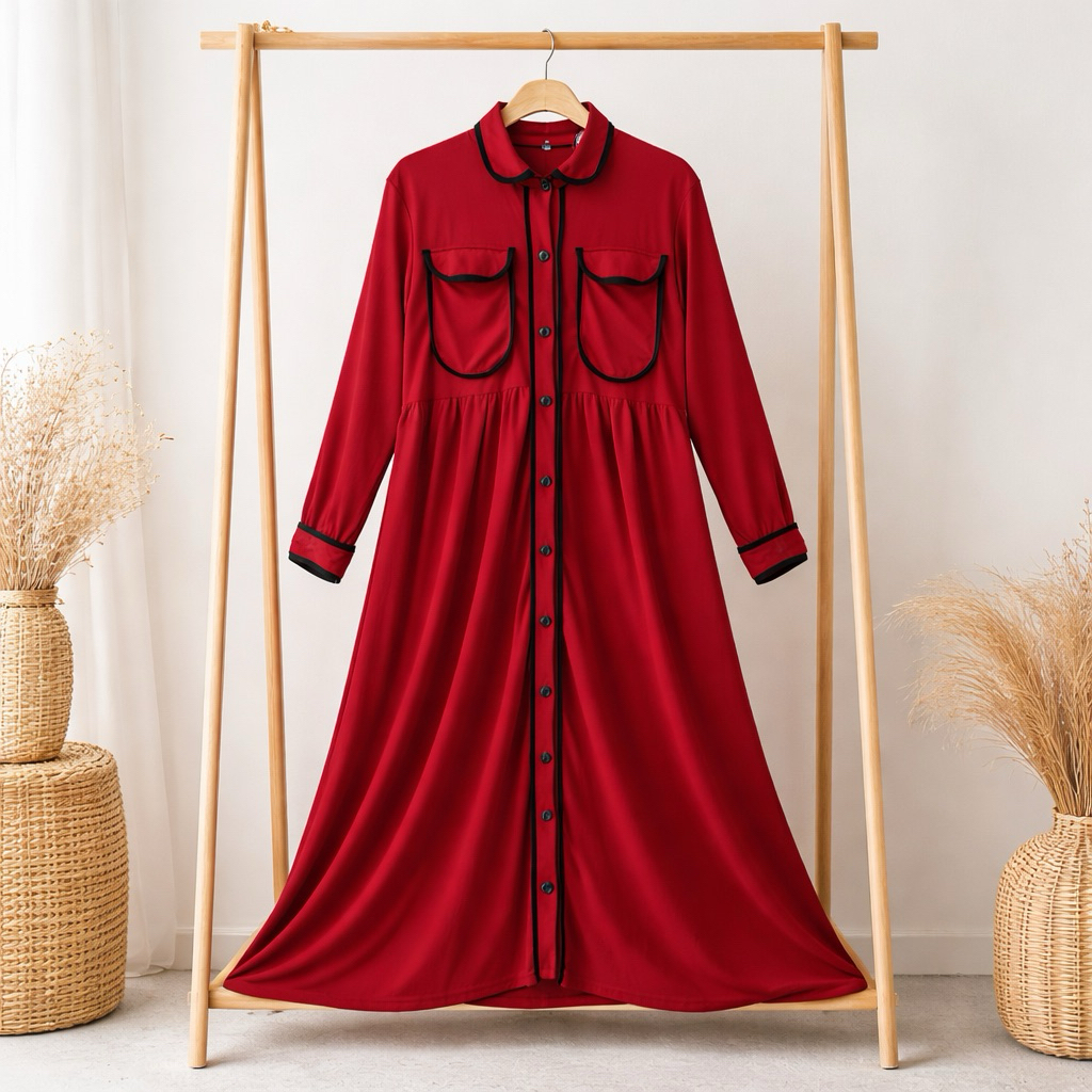 Bisa COD Midi Dress Wanita  | Gamis Muslimah Longgar | Gamis Saku
