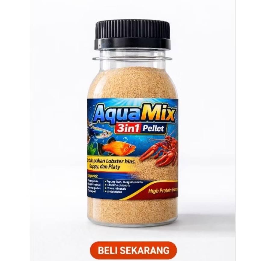 Terbaik Pakan Pelet Guppy,Platy,Blue/platinum pollar dan lobster hias, 3 in 1.