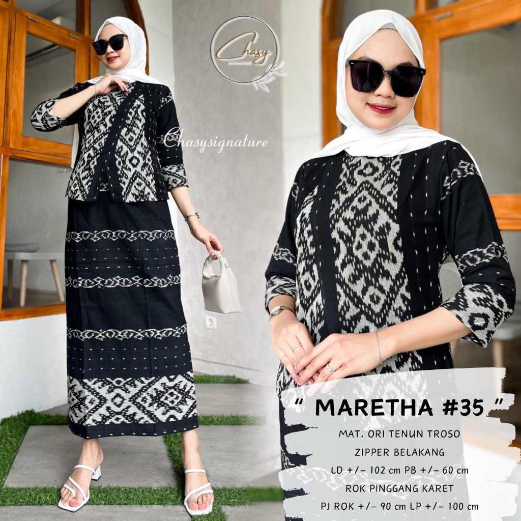 MARETHA SET - SETELAN TENUN WANITA ONE SET ROK BATIK TENUN TROSO OOTD KONDANGAN KEKINIAN