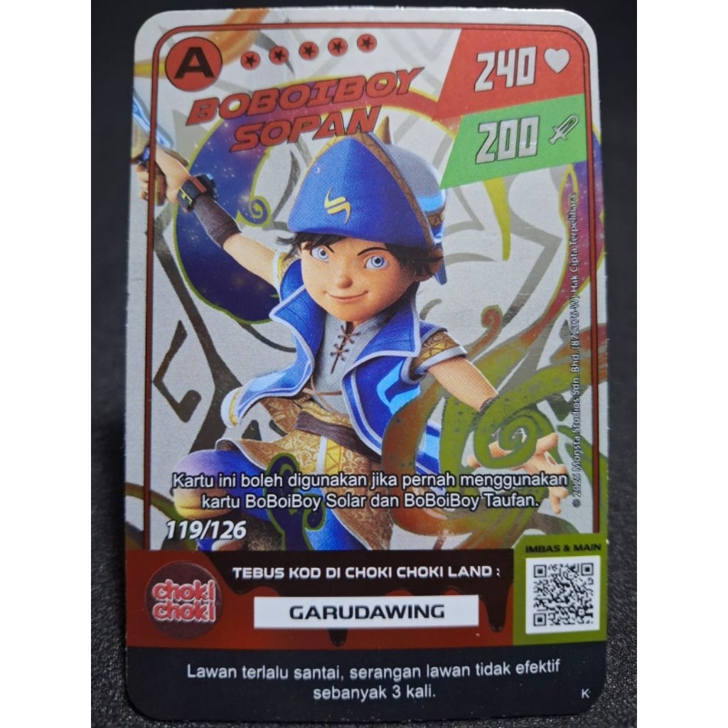 KARTU HOLOGRAM BOBOIBOY SOPAN MONSTA GALAXY CARD (A/119)