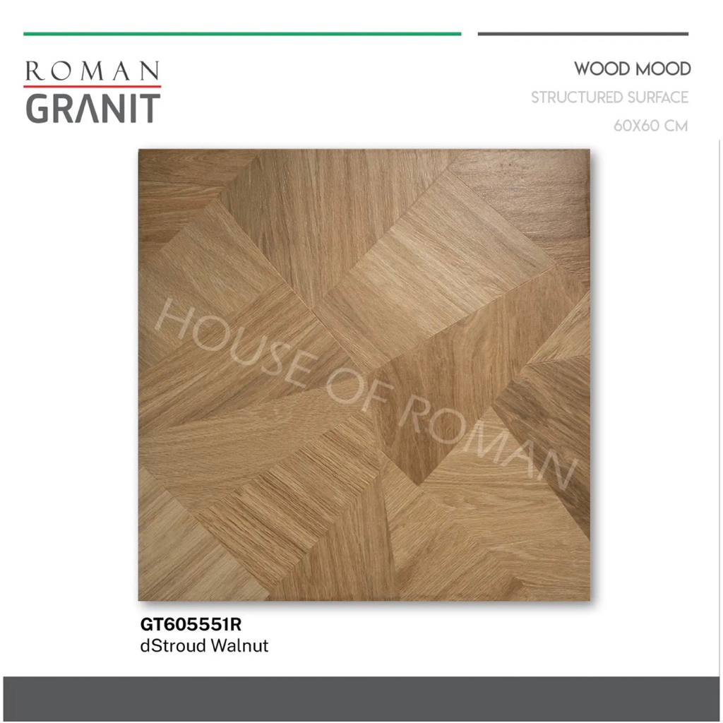 Roman Granit 60x60 dStroud Walnut/Granit 60x60 Motif Kayu/Keramik Motif Kayu Tekstur/
