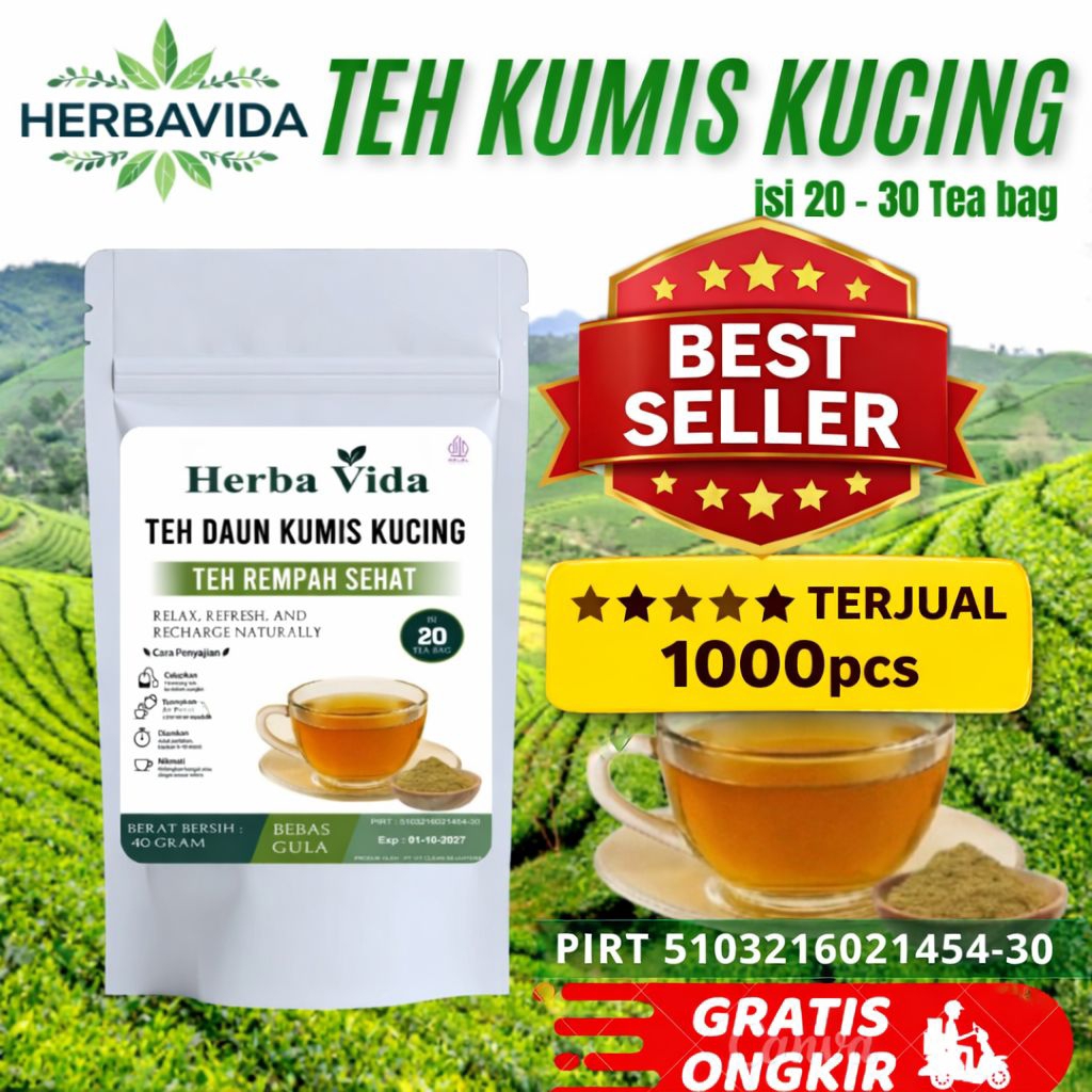 Teh Kumis Kucing Premium – Herbal Batu Ginjal | Peluruh Kencing Alami | Daun Kumis Kucing Kering isi