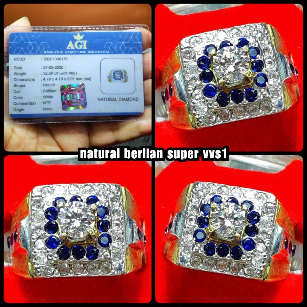 natural berlian putih eropa vvs1 + blue sapphire ceylon