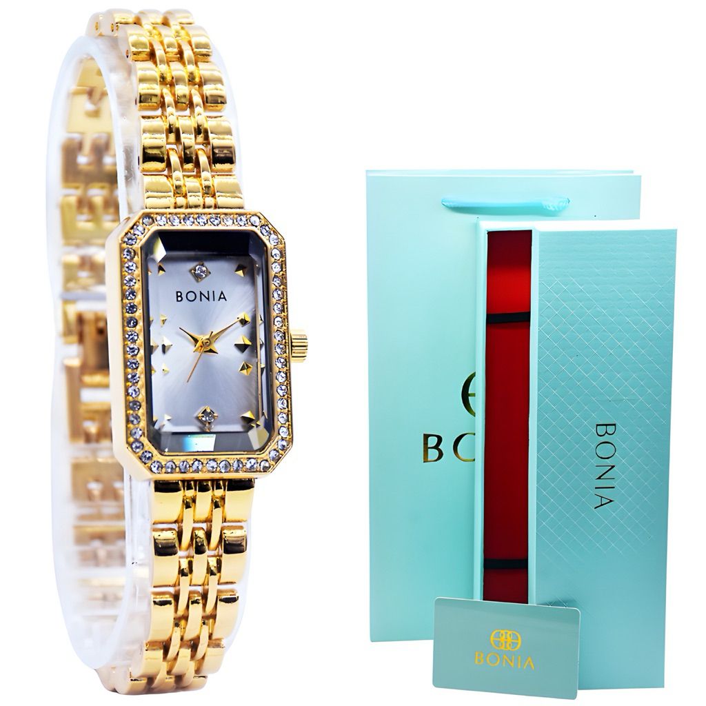 SESUAI FOTO BOX + KARTU + PAPER BAG  Jam Tangan Wanita Bonia Kaca Kristal Belimbing Diameter 2.0 Qua