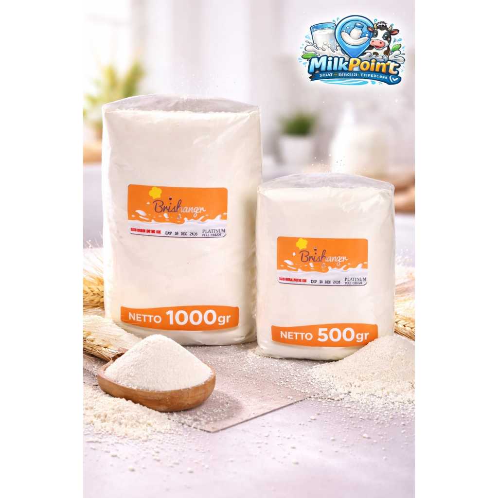 MILKPOINT Susu Bubuk Fullcream Brisbanner Kiloan netto 1000gr Kemasan Ekonomis Pouch 1kg Untuk Minum