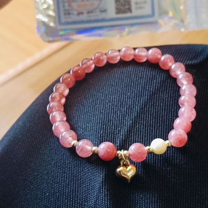 Gelang Natural Gemstone Strawberry Quartz 6mm Tipe A + Memo Sertifikat Keaslian