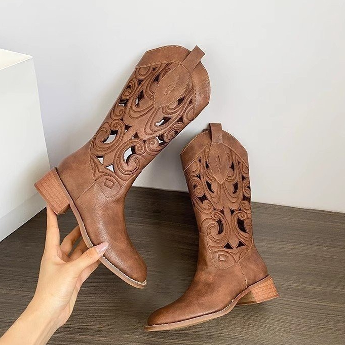 Women's versatile western cowboy boots, mid-calf boots,, Martin boots