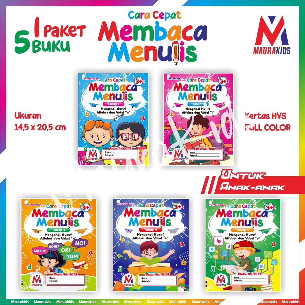 Buku Anak Cara Cepat Membaca Menulis 5 Buku Belajar A,I,U,E,O Mudah Untuk Anak Pemula
