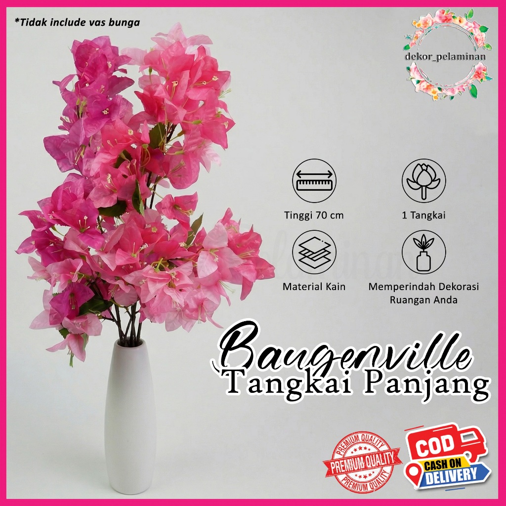 Bunga Bougenville Artificial Bahan Kain Tangkai Panjang 70 cm 5 Warna Menarik Merah Putih Pink Ungu 