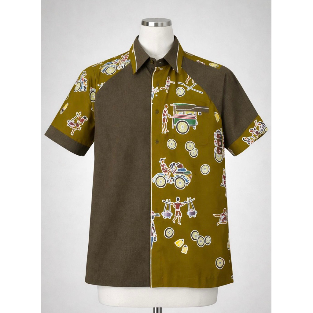 Kemeja Pria Batik Surabaya Motif Gembili Wonokromo Kombinasi Lurik