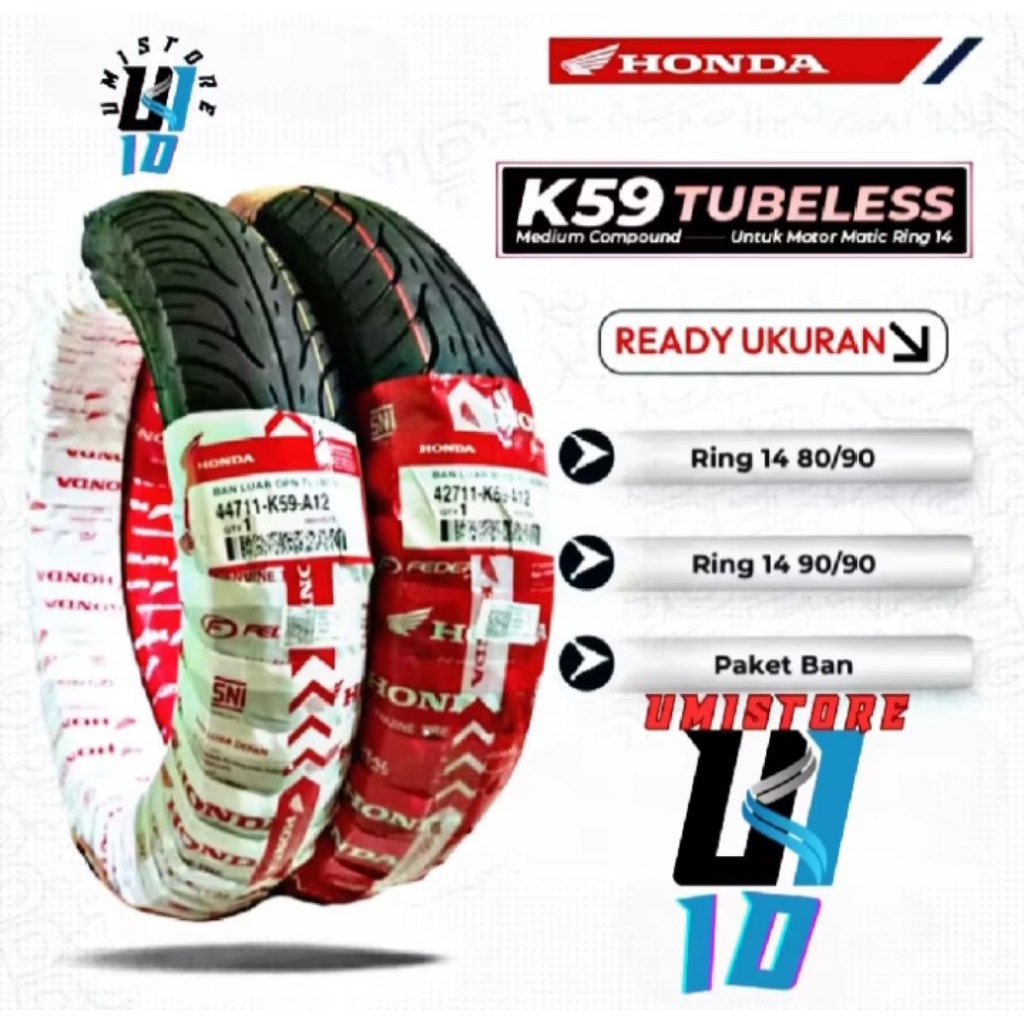 Ban Tubeless Motor Matic Honda Federal 80/90-14 - Ban Depan Ori, Tubeless, Cocok untuk Beat, Vario