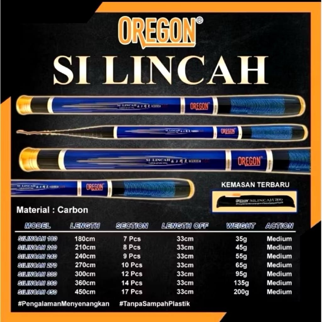 Joran Tegek Carbon Oregon Silincah Ruas Pendek