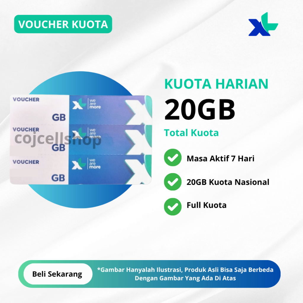 Voucher Kuota XL 20GB 7 Hari Full 24 JAM - Voucher Kuota XL HotRod Murah - Paket Data Internet XL Mu