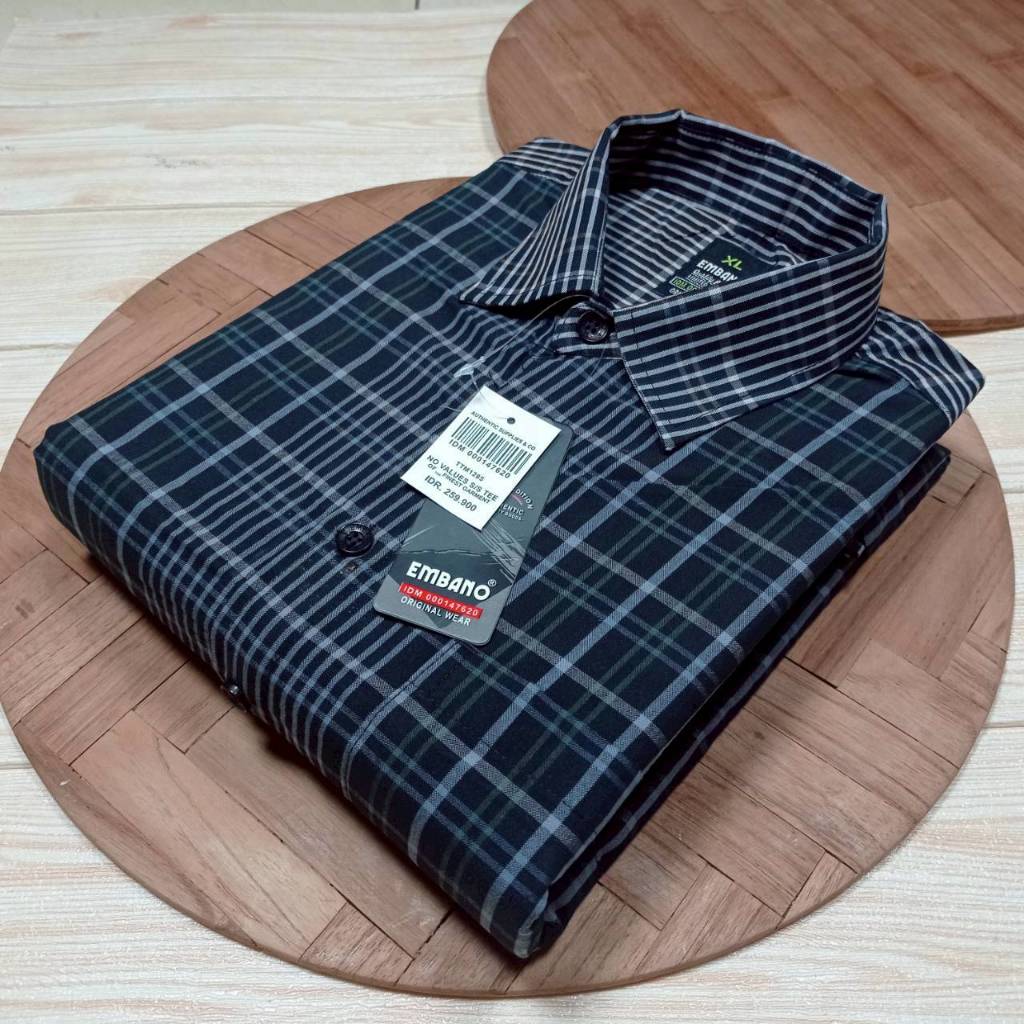 HS-Kemeja Salur Kotak Pria Dewasa Lengan Panjang Premium Hem Salur Kemeja Garis-Garis Distro Cowok C