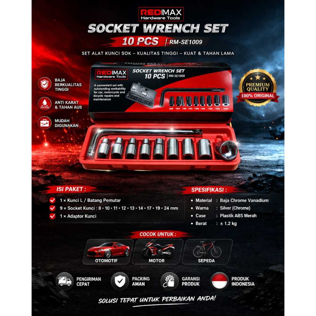 Kunci Shock Sock Sok Set 10 Pcs 8-24 mm / Kunci 1 set lengkap