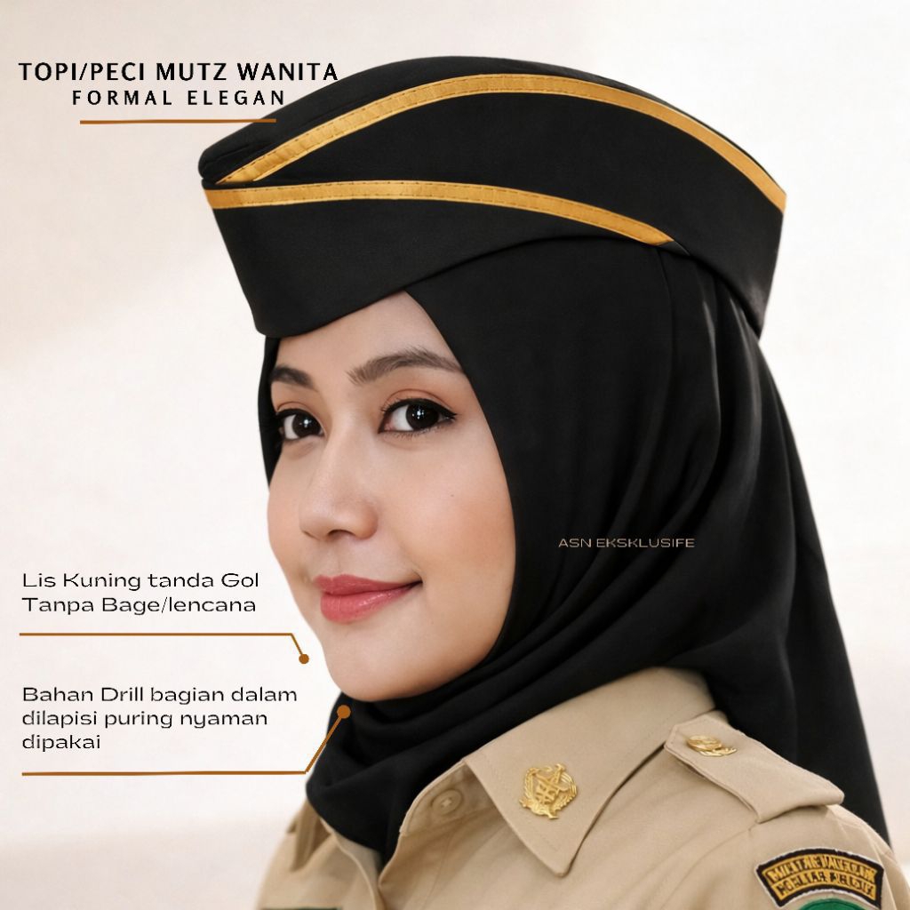 Topi mutz wanita ASN, PNS, PEMDA, TARUNA, PERWIRA, P2K
