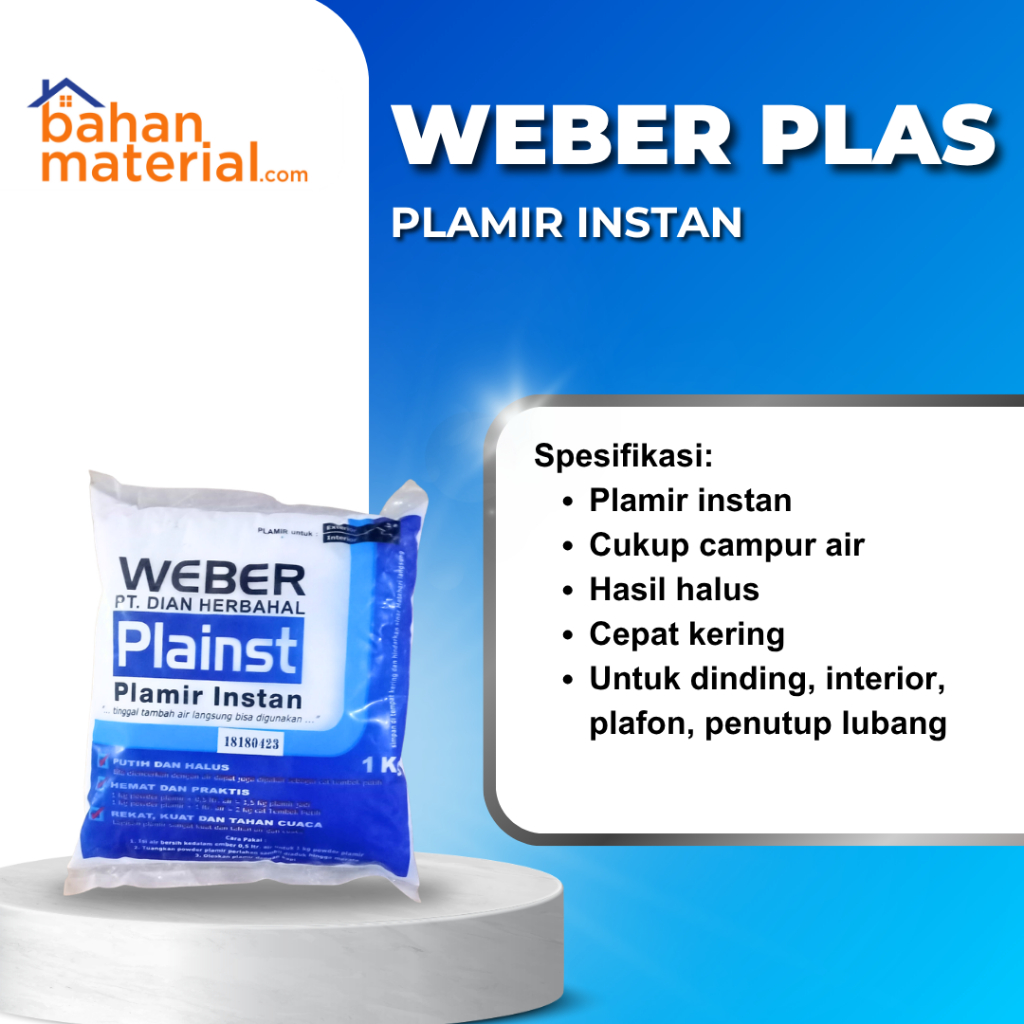 SEMEN PLAMIR WEBER Plainst 1 KG | Plamir Instan Plamir Dinding Tambal Lubang Dinding