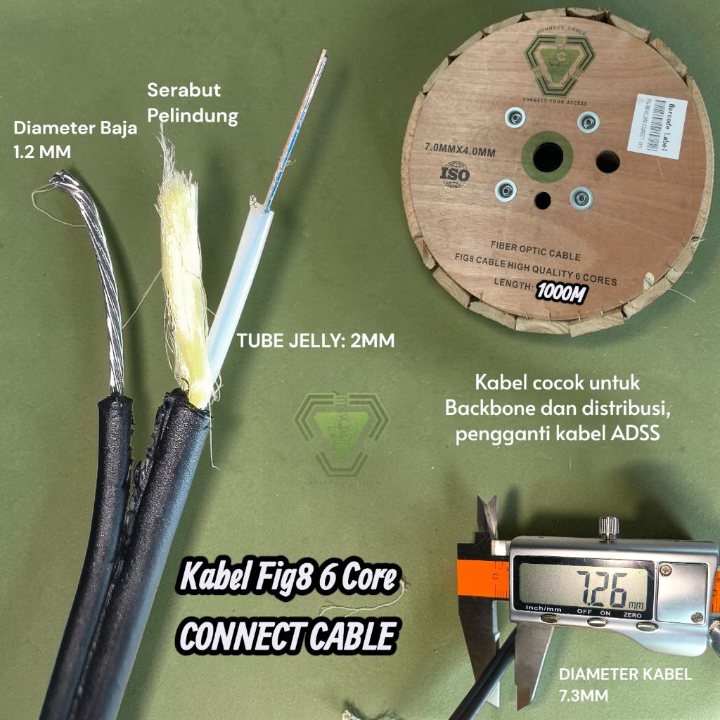 kabel fo fig 8 6 core 1km connect cable / dropcore jelly tube fig8 6 core