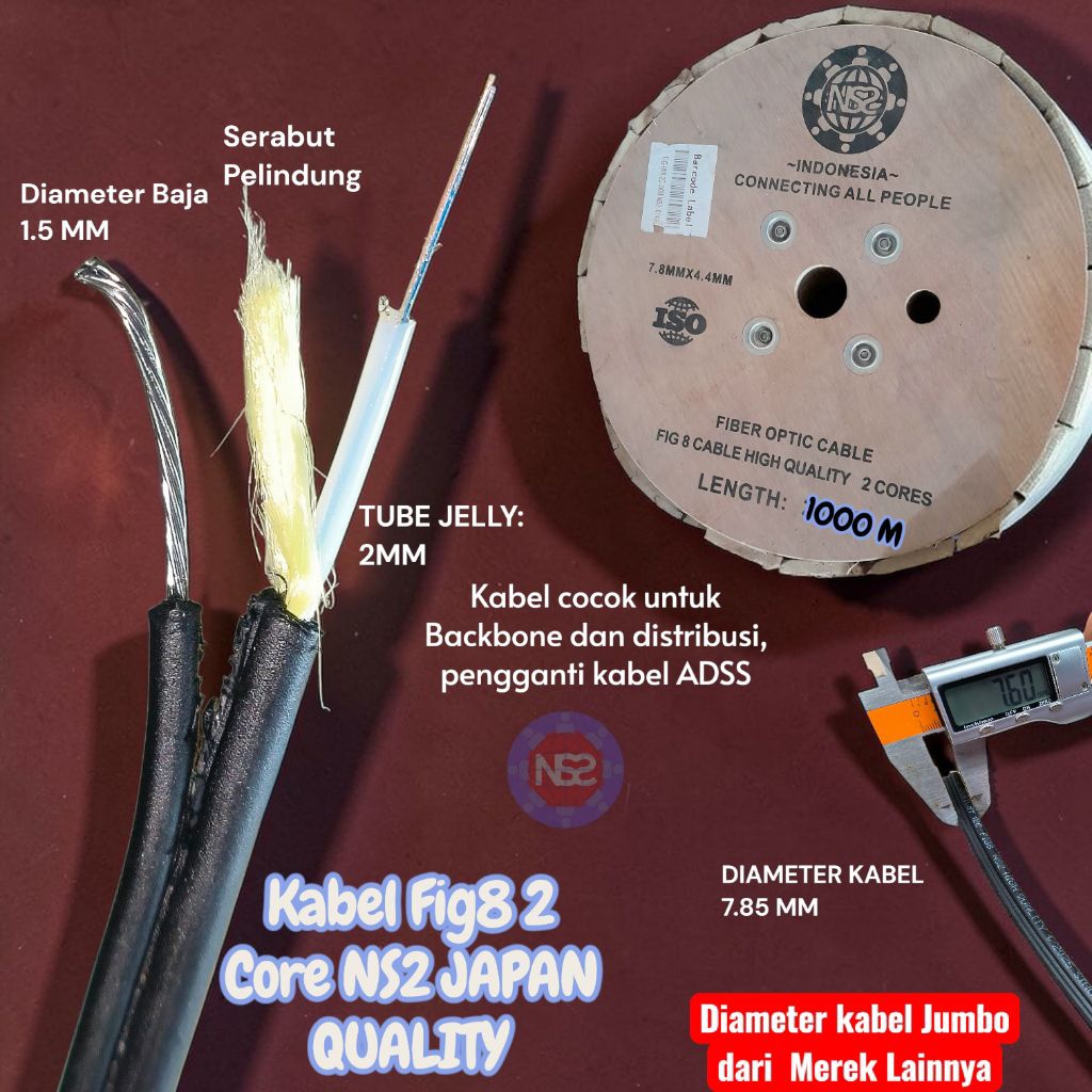 kabel fo 2 core fig8 NS2 high quality 1km / dropcore fig 8 2 core
