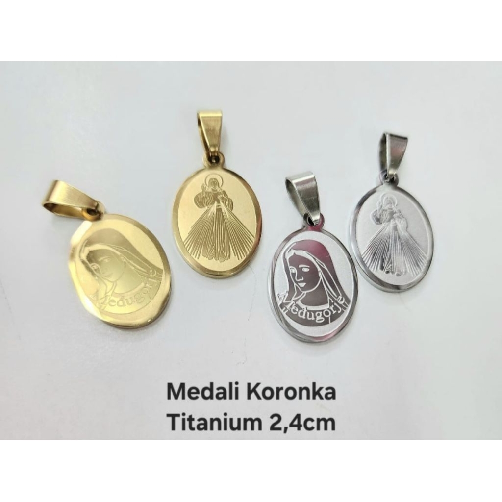 Liontin Medali Yesus Koronka Bunda Maria EMAS Titanium Stainless 2,4cm