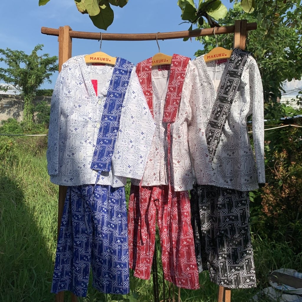 Setelan Kebaya Celana Aline Bahan Katun Lengan panjang Motif Cantik