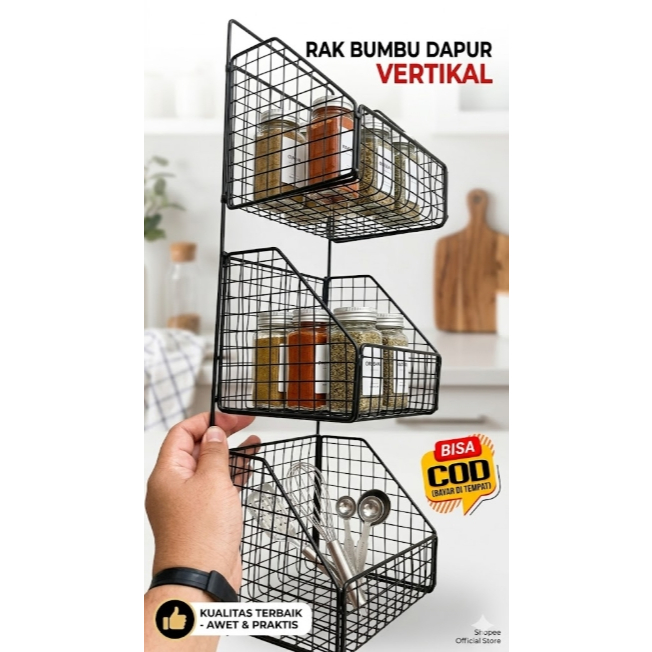 Rak keranjang besi susun 3,Rak dapur serbaguna,Rak tempel dinding aesthetic