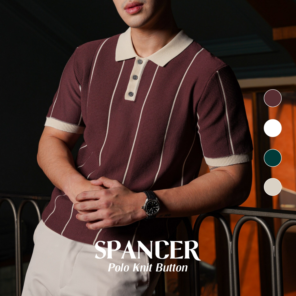 SVN CLUB - SPENCER Vintage Button Polo Shirt Knit | Polo Rajut Stripe Pria l Kaos Polo Garis Casual