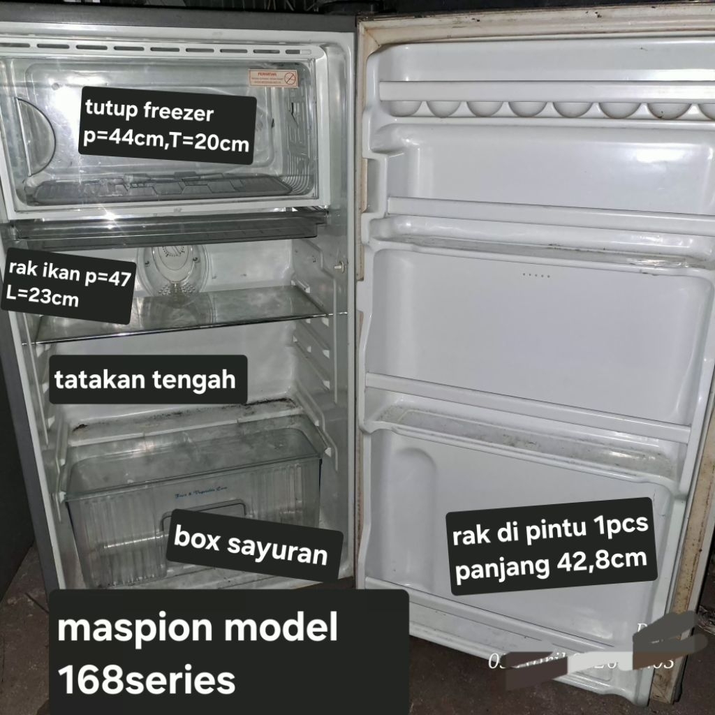Rak kulkas bekas merk maspion 1pintu model 168series