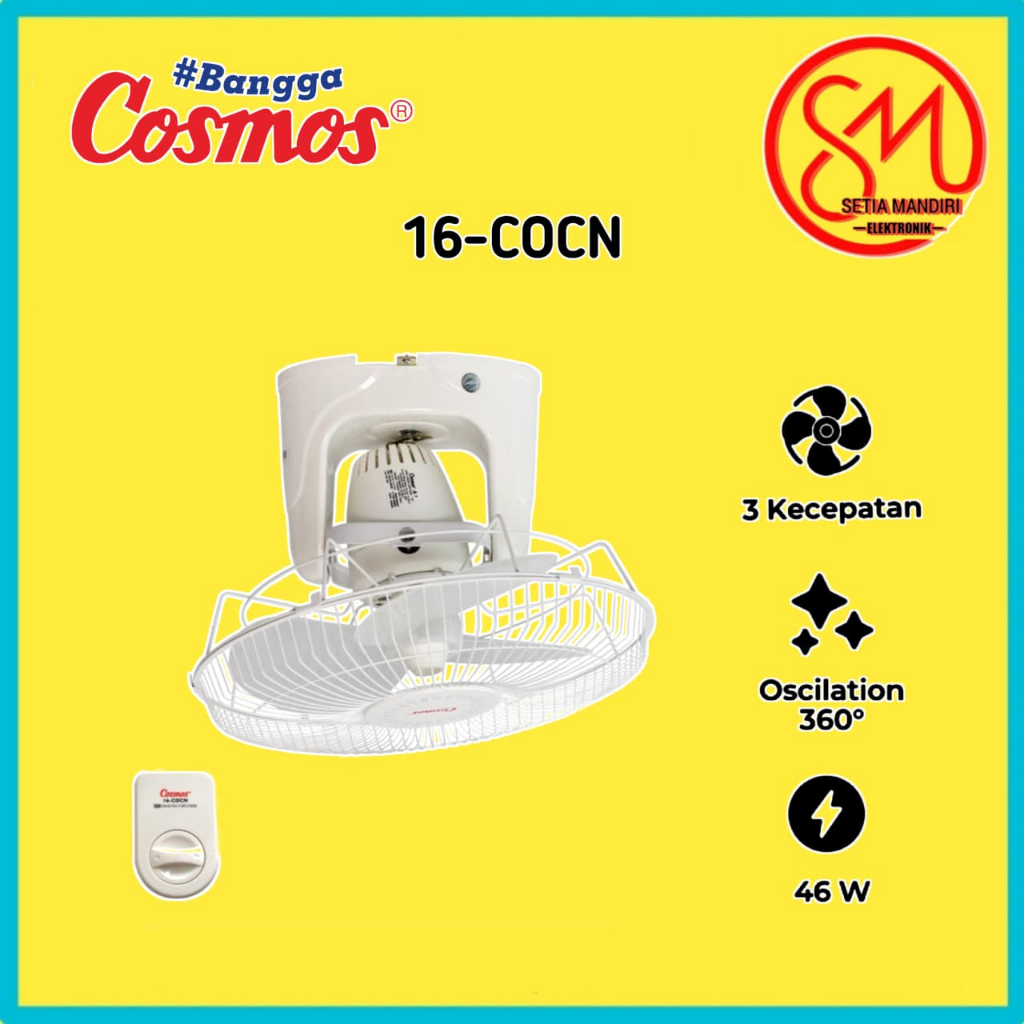 Kipas Angin Plafon Cosmos 16-COCN, Putih, 16 Inci, 3 Kecepatan dengan Perlindungan Overheat
