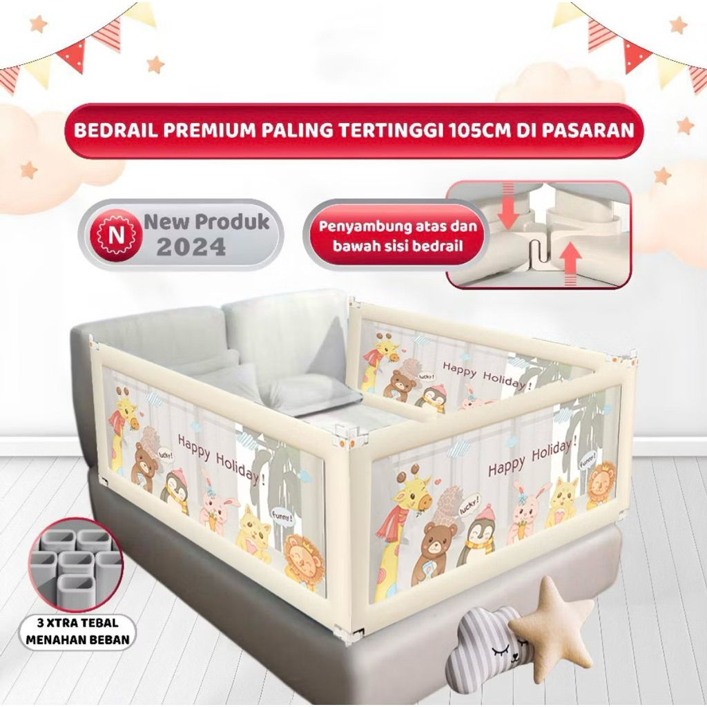 Baby Bedrai Safety Guard Bed Pagar Pengaman Kasur Bayi Preloved - Like new (Warna Krem)