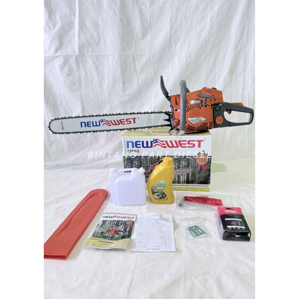 Chainsaw Gergaji Mesin NewWest 728XQ Bar 26 inch komplit Mesin + Bar + Rantai + ToolKit New West Ori