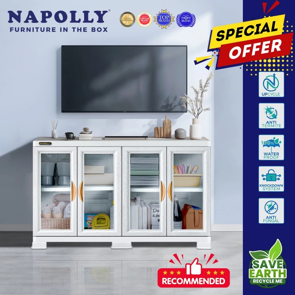 Napolly Meja Tv Plastik - Buffet Tv - Lemari Plastik Napolly Pintu Transparan 3 Pintu