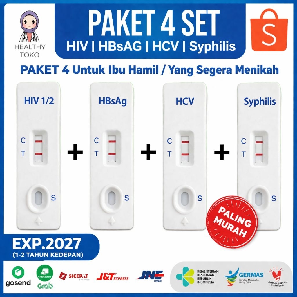 Paket 4 Terlengkap ONESTEP Test HIV/AIDS SIFILIS Hepatitis B Hepatitis C IS TOP. Cocok Untuk Ibu Ham