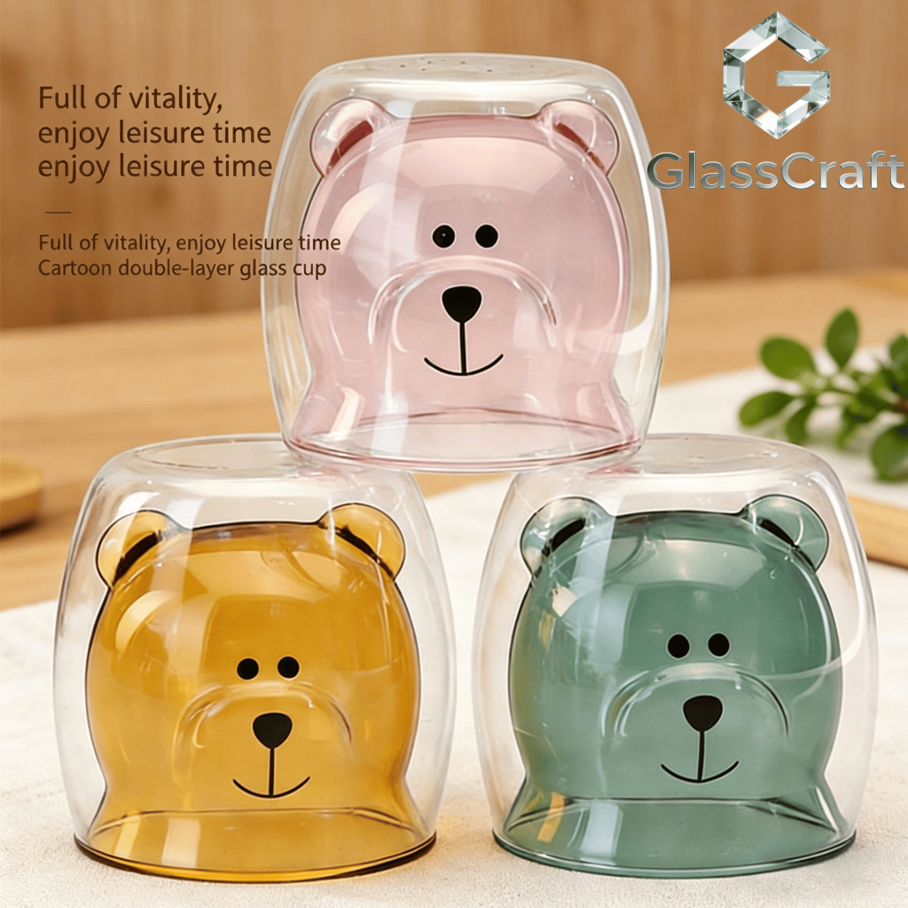 Gelas Kaca Unik Bening Lucu Aesthetic Murah Kekinian Double Wall Glass 250ml / Gelas Kopi Teh Susu G