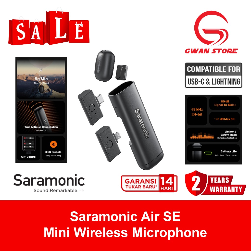 Saramonic Air SE Mic Wireless Clip On Magnetic Mikrofon Super Mini Vlog HP with Charging Case