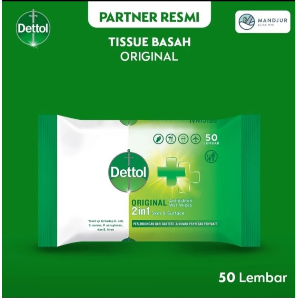 Tisu Basah Dettol 50 Lembar - Sensitive & Original, Perlindungan Maksimal dari Kuman