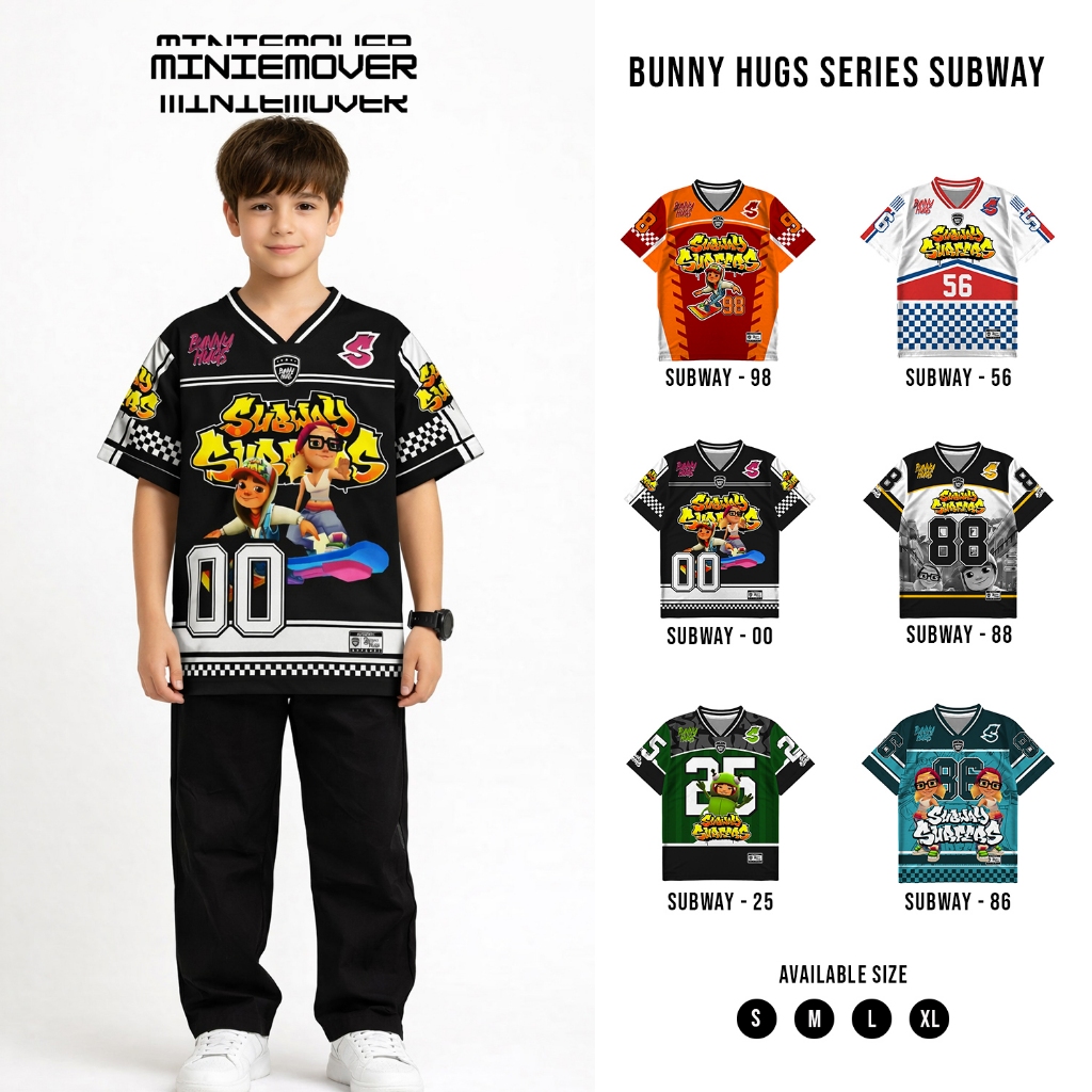 MINIMOVERS Jersey Anak Streetwear Number 00 Subway Surfers Bahan dryfit Brazil Milano NFL Vintage