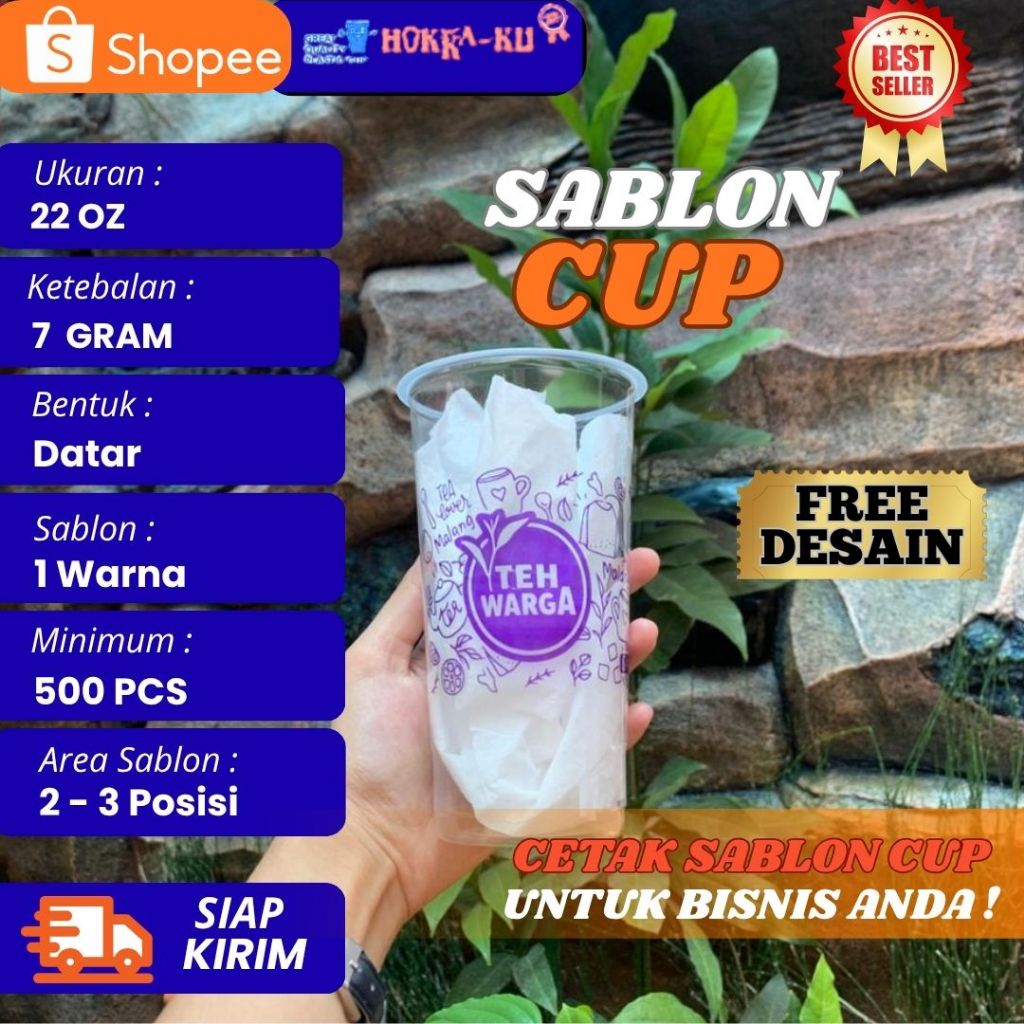 Sablon Gelas / Cup Custom Hokaku Ukuran 22 oz Datar Free Desain