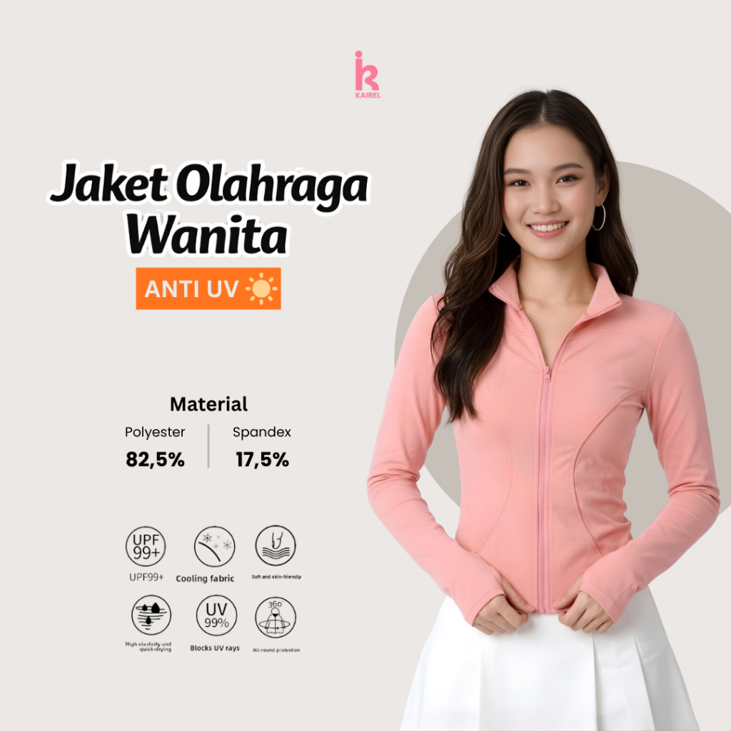 KAIREI Jaket Olahraga Wanita / Jaket Training Breathable Stylish Ringan Adem Gym Lari Casual Bahan P