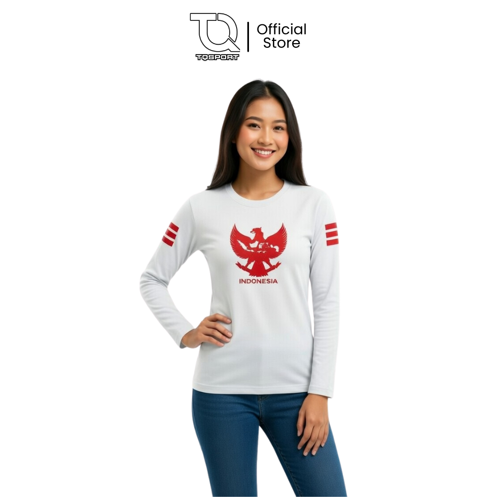 TQSPORT - Kaos Senam Wanita Merah Putih Lengan Panjang