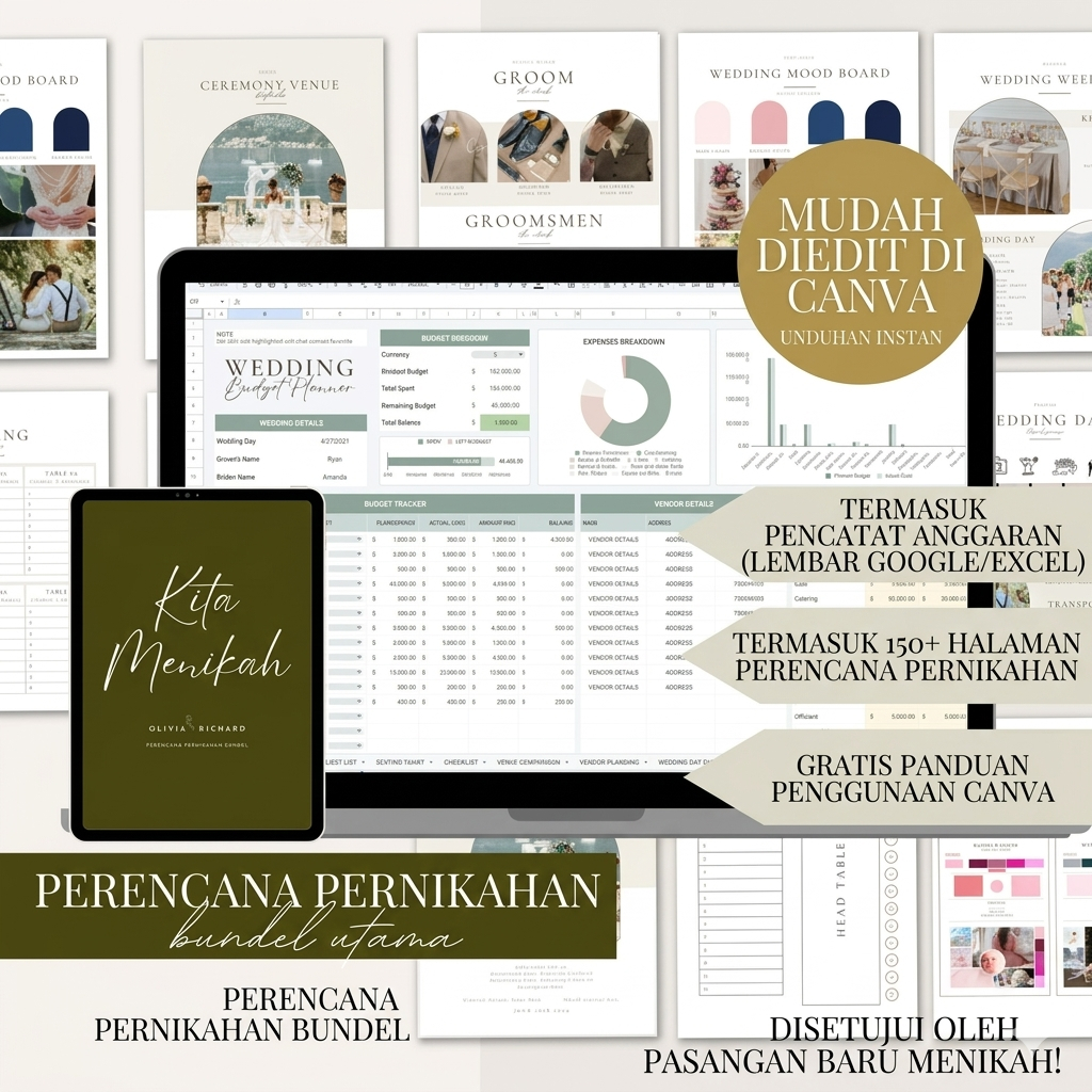Ultimate Wedding Checklist Planner Bundle Canva Template and Google Sheets