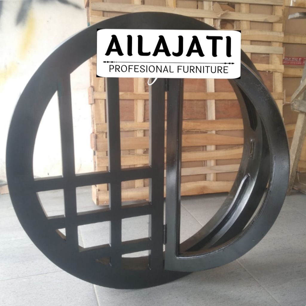 Jendela Bulat Diameter 70 cm Pintu Buka Sebelah Bahan Kayu Jati KB3_70 Centimeter