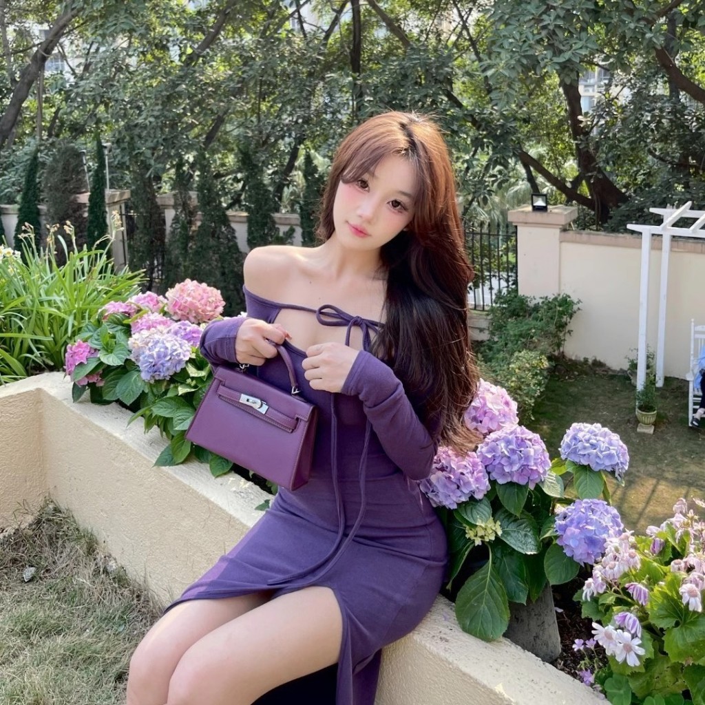 Pink Haze Long Dress Wanita Lengan Panjang Belahan Paha Seksi (Bahan Premium, Ungu, All Size, Slim F