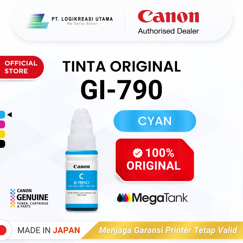 100% ORIGINAL Tinta Canon GI 790 Cyan - Printer G1010 G2010 G3010 G4010 - Tinta Asli