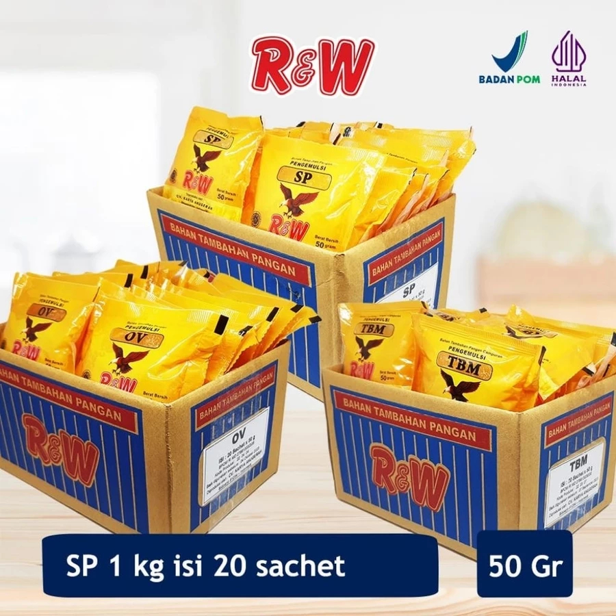 SP Emulsifier SP Ovalet TBM Pelembut Pengembang Kue Roti Rajawali R&W RW 1 Kg Dus Dos 50 gr isi 20 s