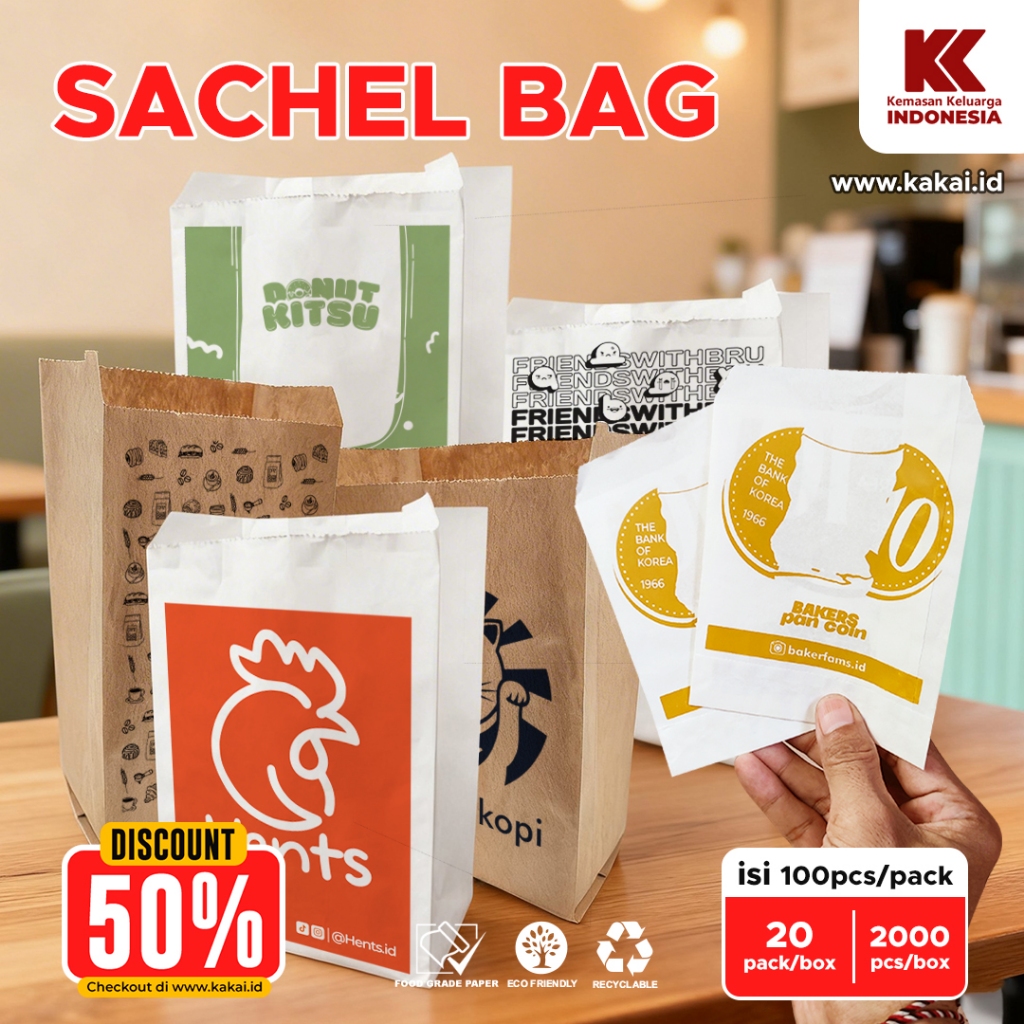 SABLON KANTONG KERTAS / CUSTOM KANTONG ROTI /SABLON SOSBAG - SACHELBAG @500PCS