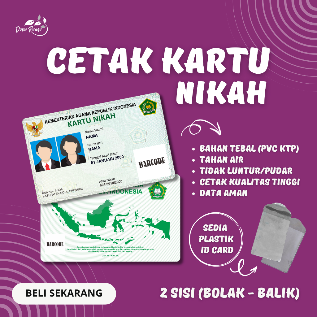 Cetak Kartu PERNIKAHAN PVC ID Card – Kualitas ATM KTP Tebal Anti Luntur