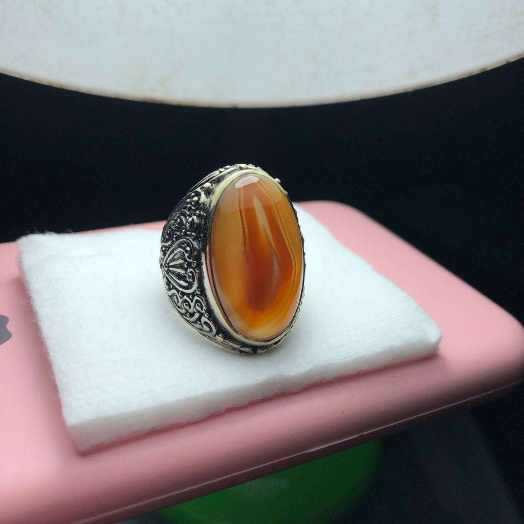 Cincin Batu Yakud Kuning Asli Bermotif Combong